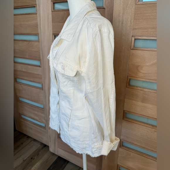 Nicole Miller Original Frayed Linen Jacket in White - Size L - Picture 2 of 7